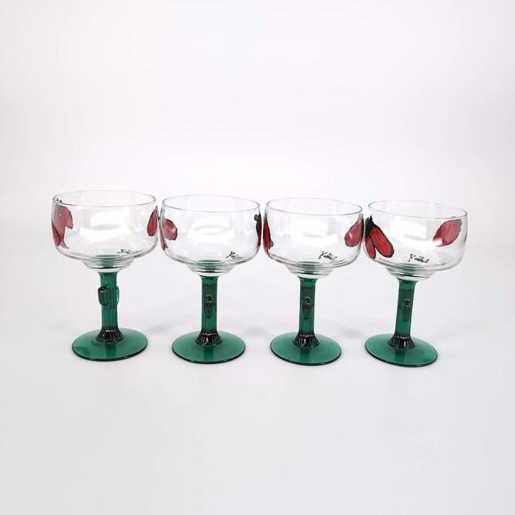 Libbey Cactus Hand Painted Signed 16 oz Margarita Cocktail Glass - Set of 4 -GUC - Picture 3 of 15